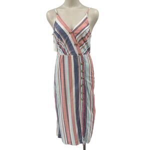 Sandy & Sid Striped Midi Dress‎ Small Button Front Smocked Back Spaghetti Strap